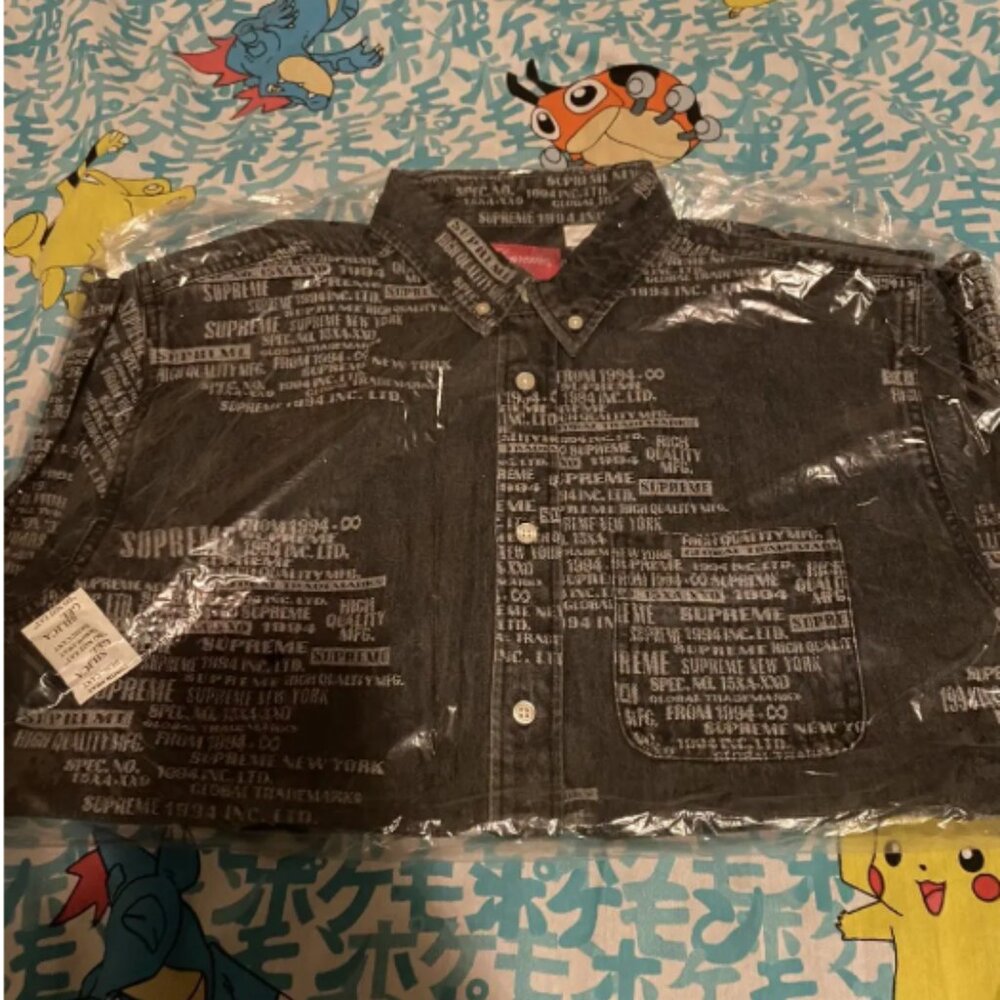 Supreme Trademark Jacquard Denim Shirt Washed Black Size Medium SS23 (Fast Ship) - Picture 3 of 7